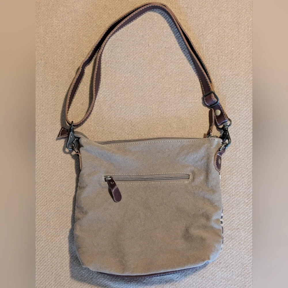 Myra Bag Boho Cotton Carve Leather Crossbody Purse Bag